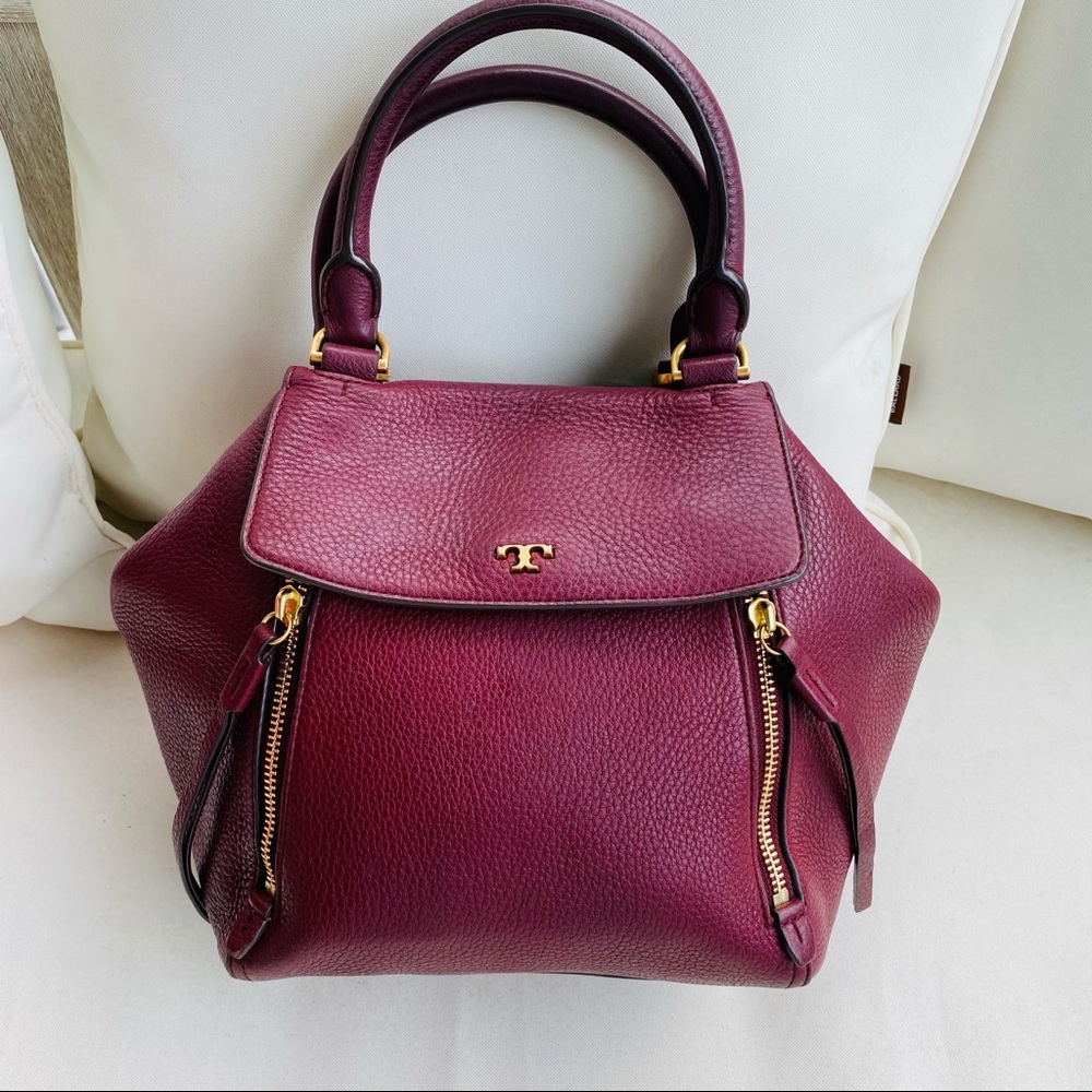 Tory Burch Claret Half Moon Satchel in Crimson EUC - Picture 6 of 16